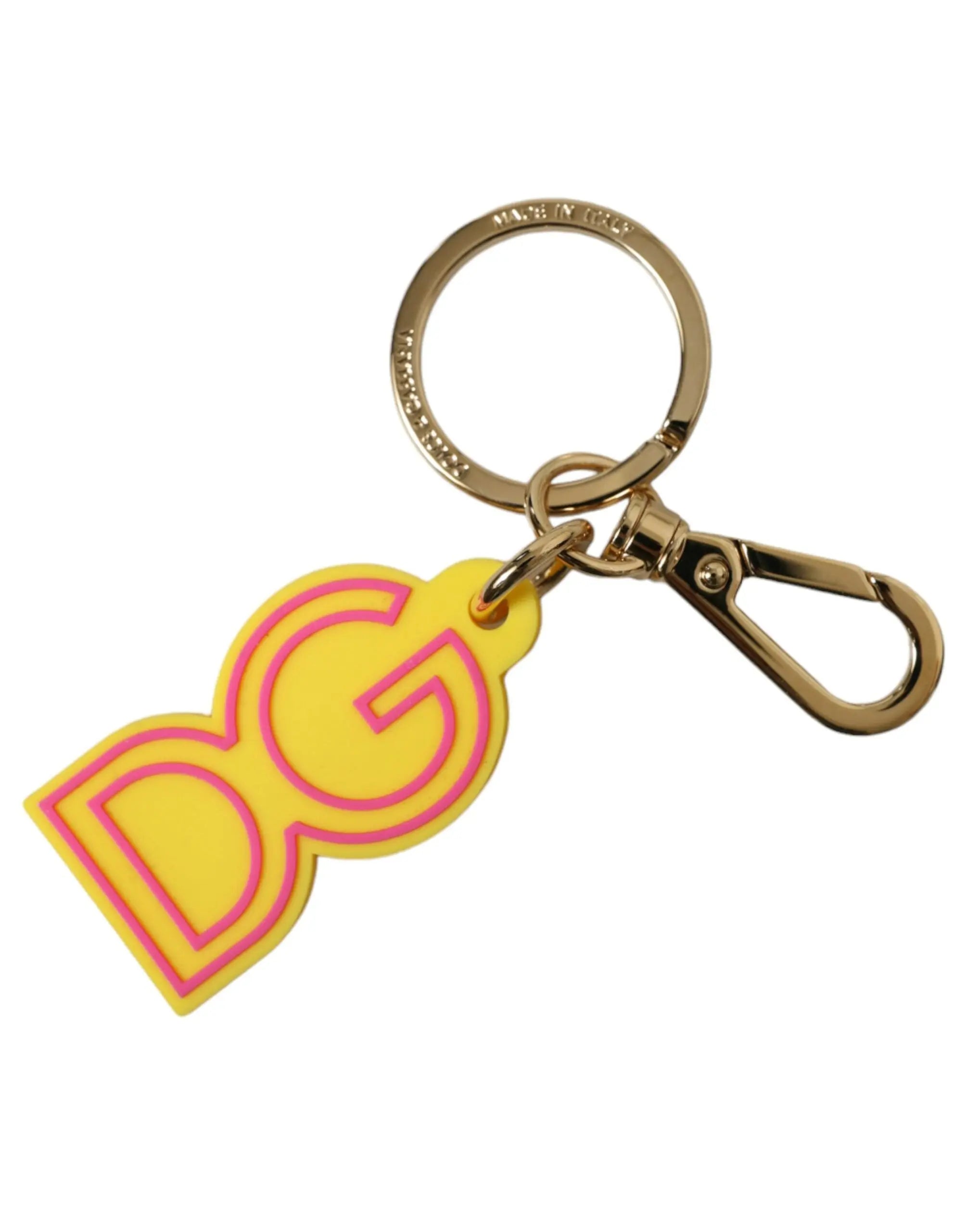 Yellow Rubber Gold Tone Metal DG Logo Keyring Keychain Dolce & Gabbana