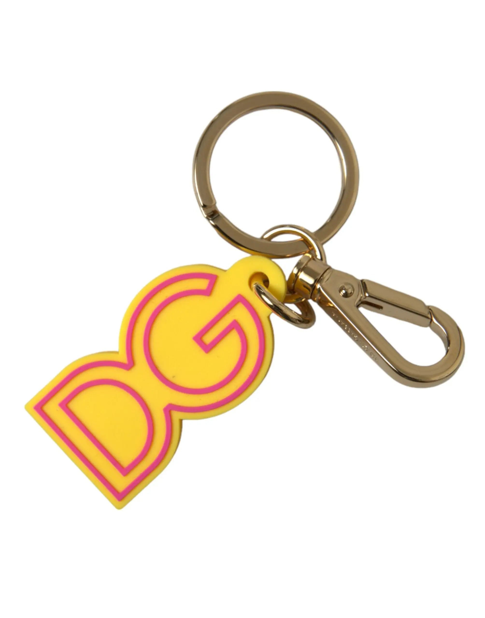 Yellow Rubber Gold Tone Metal DG Logo Keyring Keychain Dolce & Gabbana