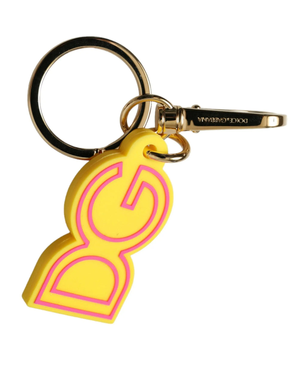 Yellow Rubber Gold Tone Metal DG Logo Keyring Keychain Dolce & Gabbana