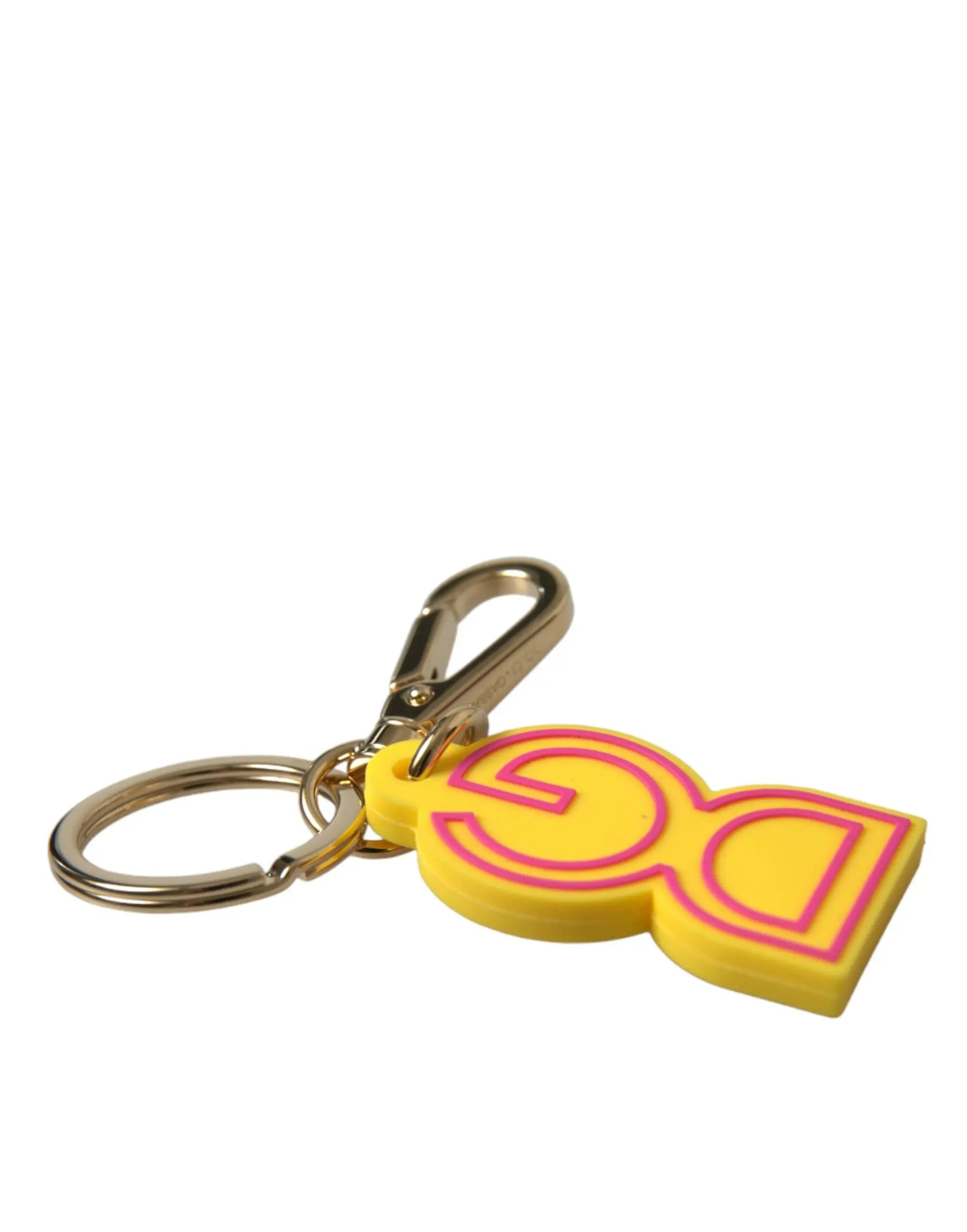 Yellow Rubber Gold Tone Metal DG Logo Keyring Keychain Dolce & Gabbana