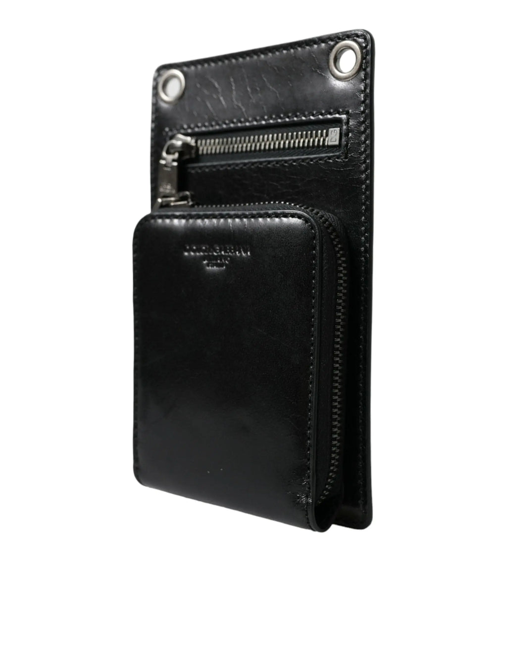 Wallet Black Horse Leather Zip Logo Cross Body Phone Slot Dolce & Gabbana