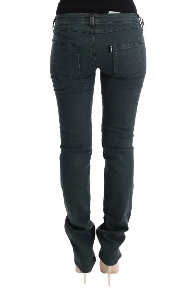 Gray superslim denim jeans in cotton-elastane blend with classic five-pocket design and button closure.