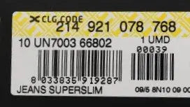 Gray superslim denim jeans in cotton-elastane blend with classic five-pocket design and button closure.