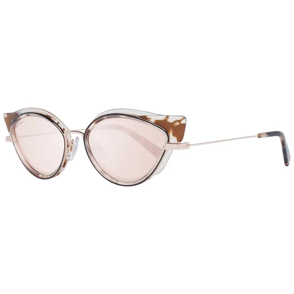 Brown cat-eye sunglasses with metal rims and translucent plastic arms.