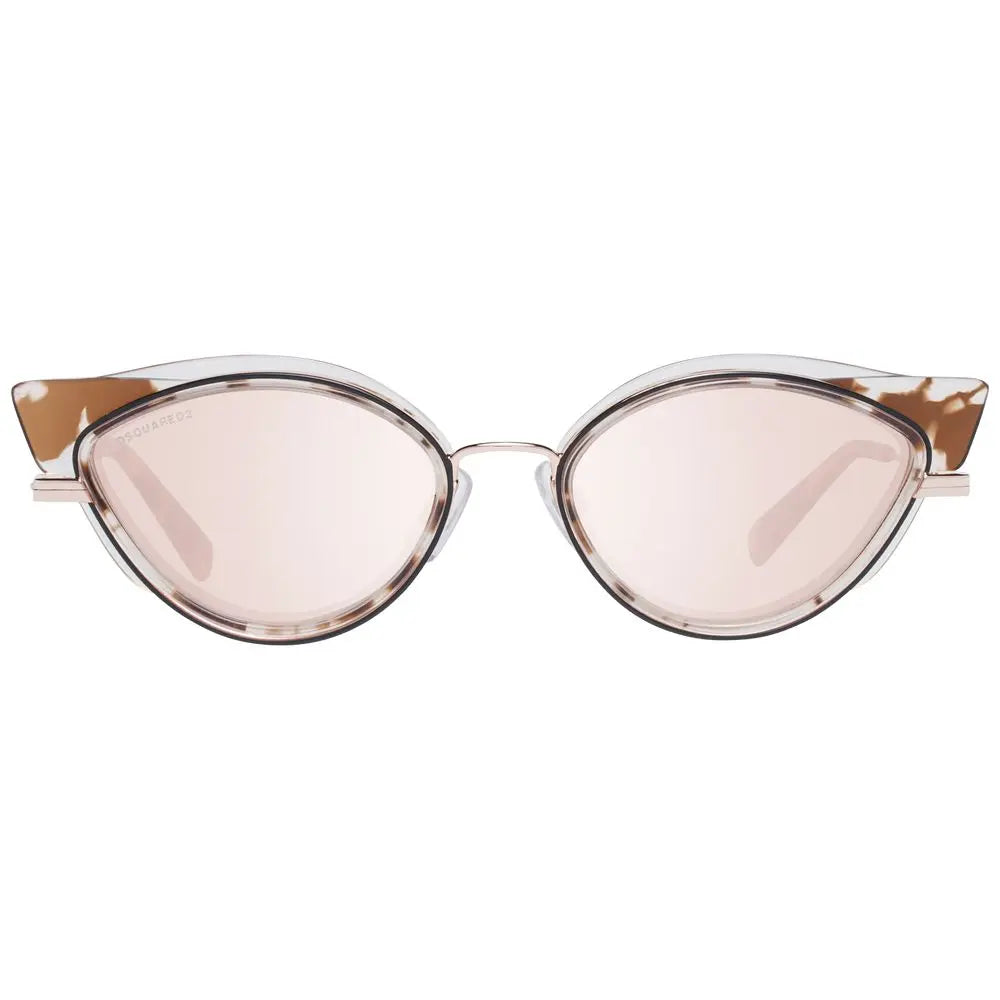 Brown cat-eye sunglasses with metal rims and translucent plastic arms.