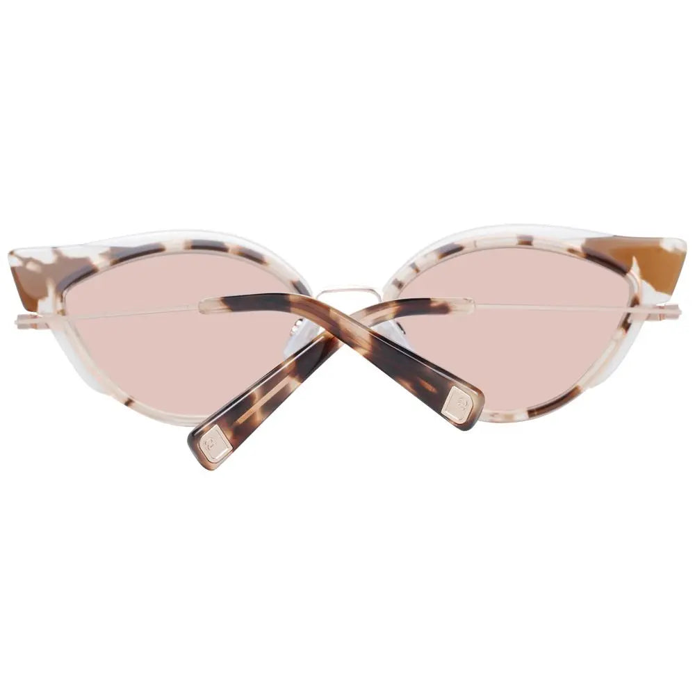 Brown cat-eye sunglasses with metal rims and translucent plastic arms.