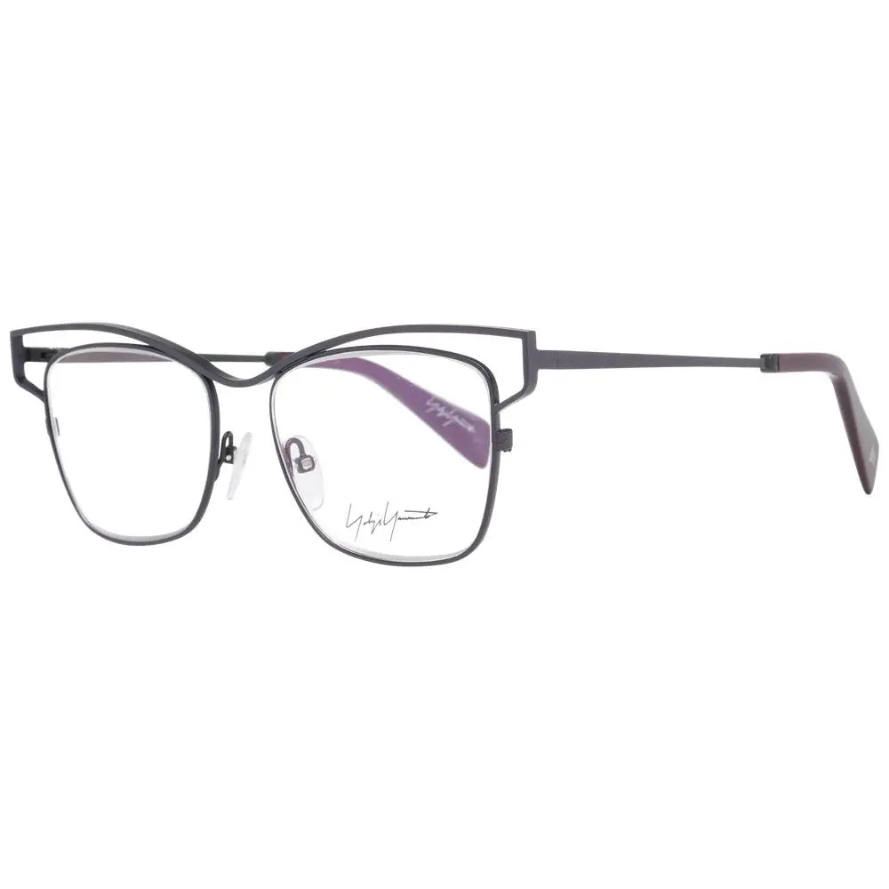 Gray titanium full-rim rectangular eyeglass frames with slim temples and adjustable nose pads.