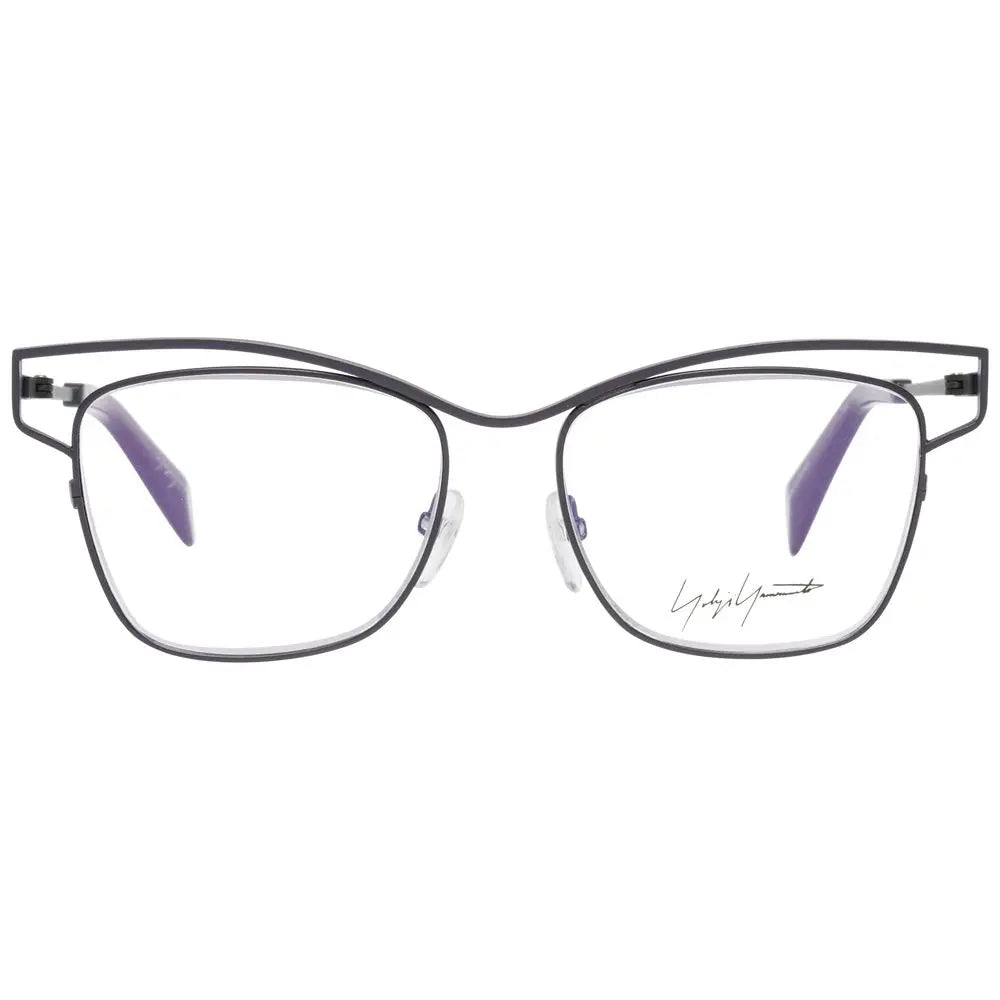 Gray titanium full-rim rectangular eyeglass frames with slim temples and adjustable nose pads.