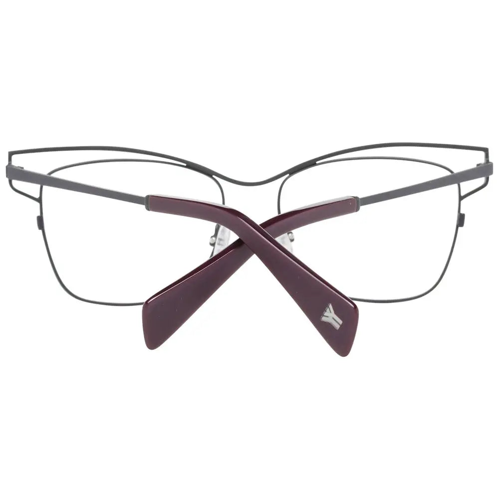 Gray titanium full-rim rectangular eyeglass frames with slim temples and adjustable nose pads.