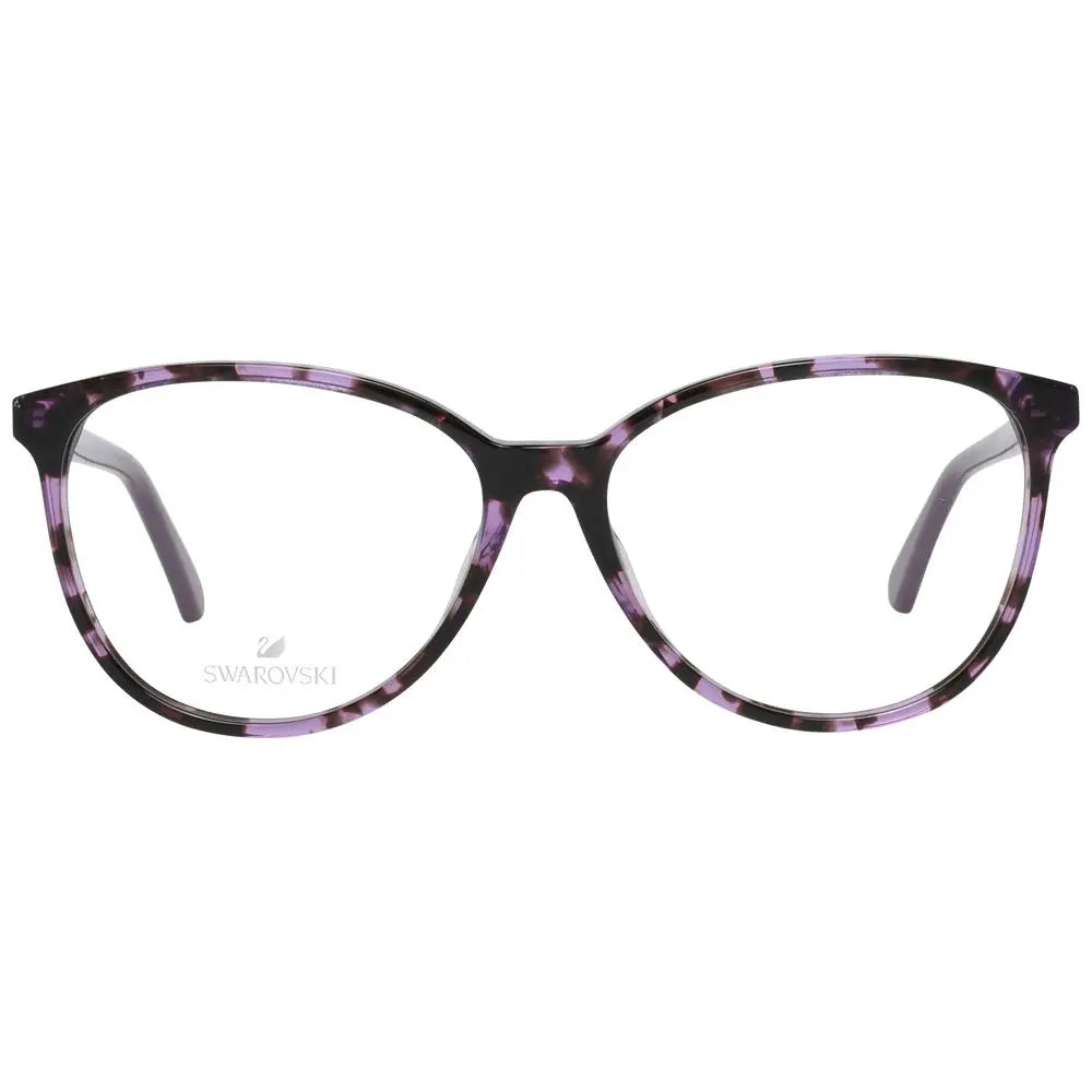 Purple and black marbled round eyeglass frames with silver Swarovski details on temples.