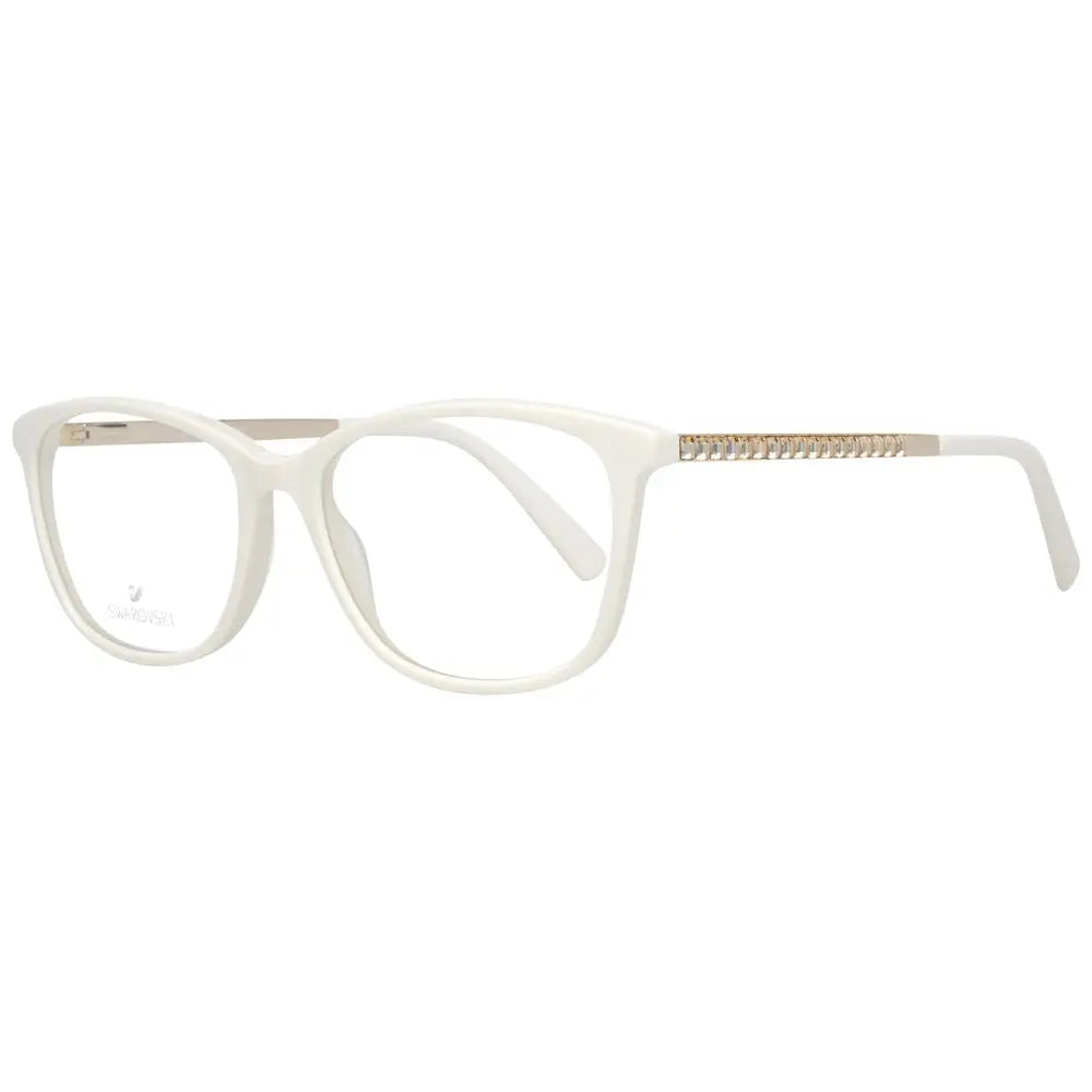 White metal and plastic eyeglass frames with rectangular lenses and Swarovski crystal accents on temples.