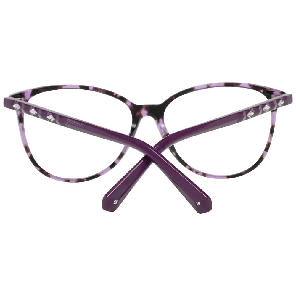 Purple and black marbled round eyeglass frames with silver Swarovski details on temples.