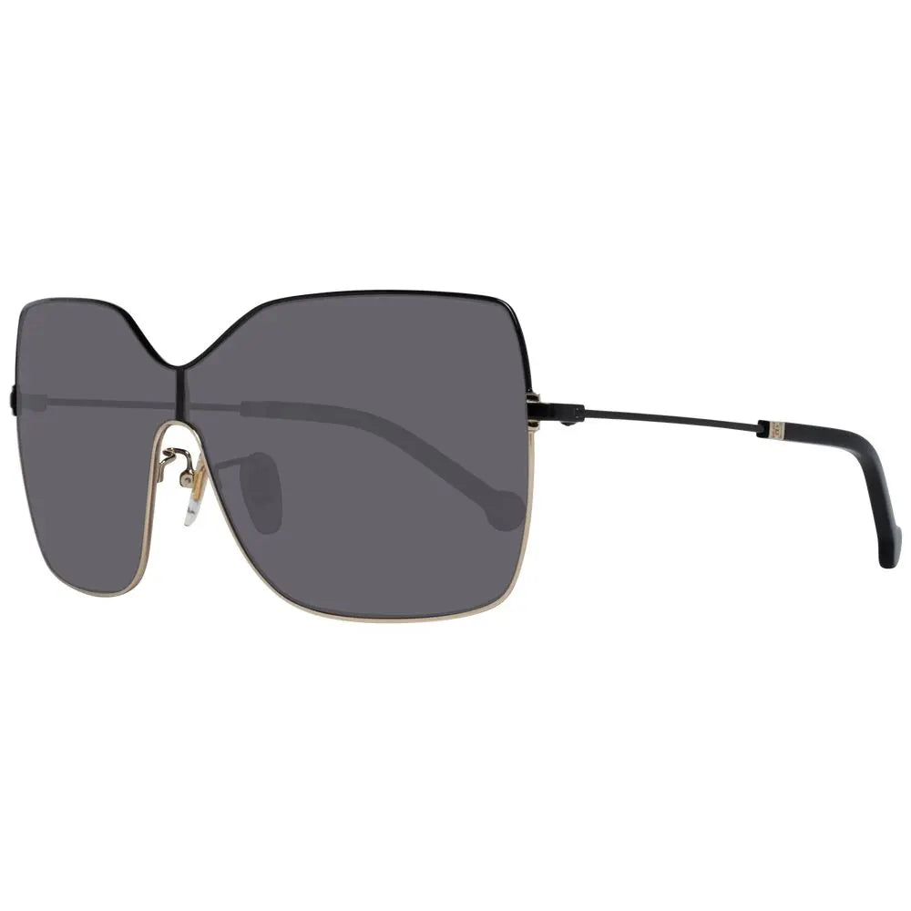 Black metal sunglasses with oversized rectangular dark lenses and thin temples.
