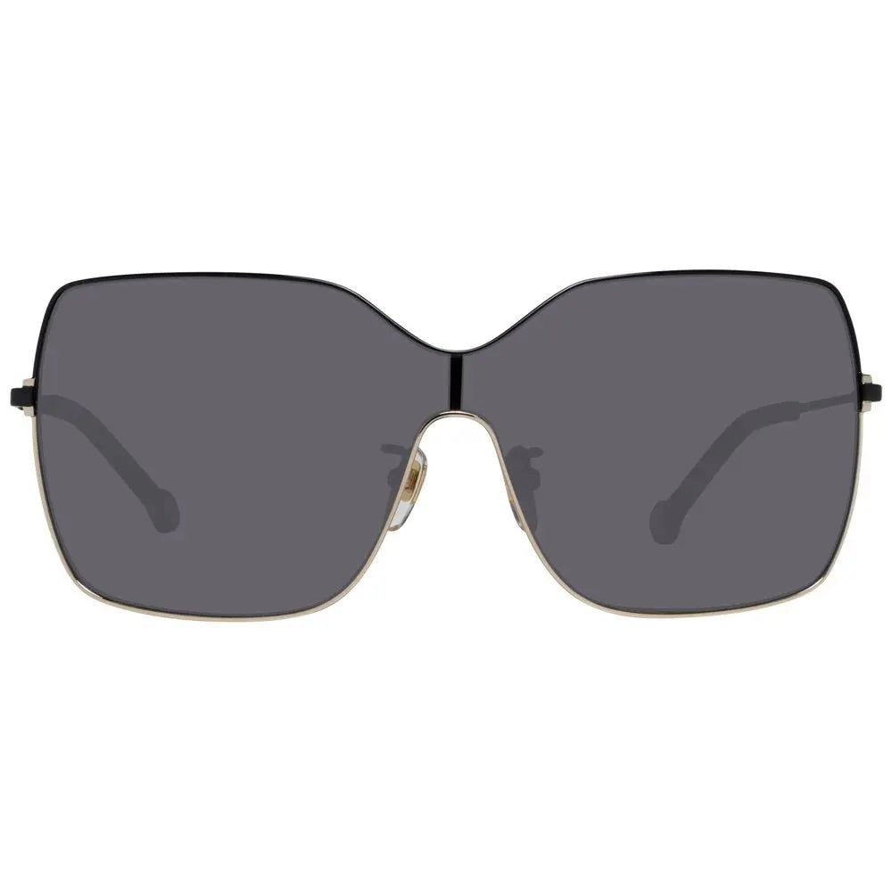 Black metal sunglasses with oversized rectangular dark lenses and thin temples.