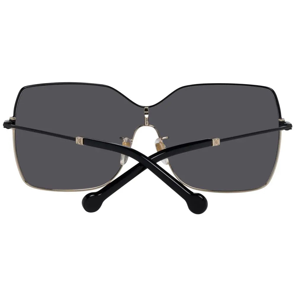 Black metal sunglasses with oversized rectangular dark lenses and thin temples.