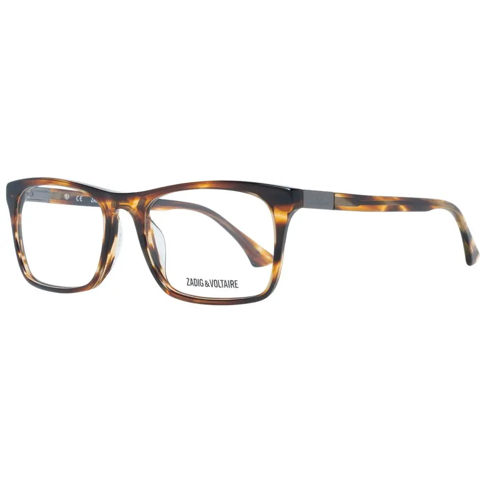 Brown tortoiseshell rectangular plastic glasses frames with subtle silver hinge detail.