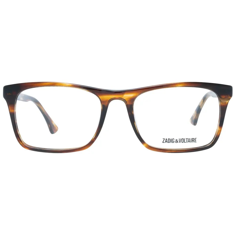 Brown tortoiseshell rectangular plastic glasses frames with subtle silver hinge detail.