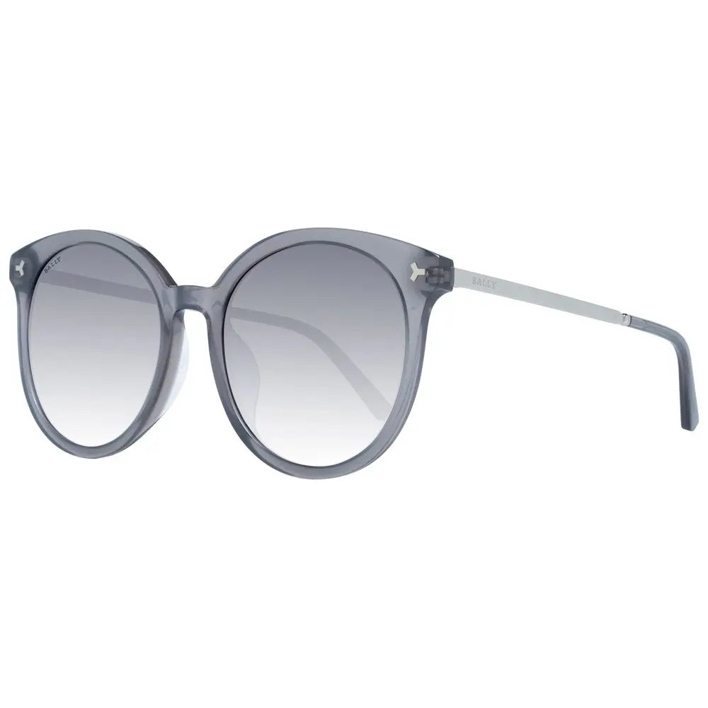 Gray oversized round plastic sunglasses with gradient lenses and metal hinge detail.