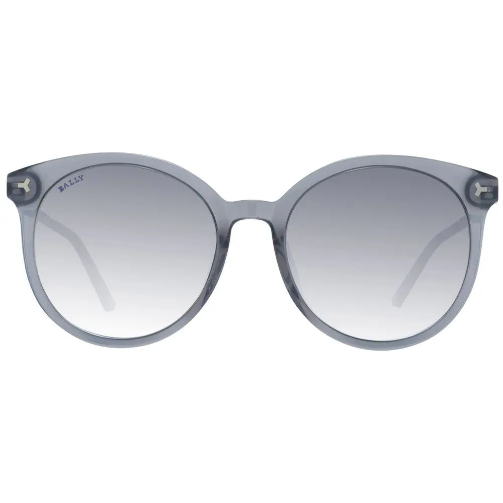 Gray oversized round plastic sunglasses with gradient lenses and metal hinge detail.
