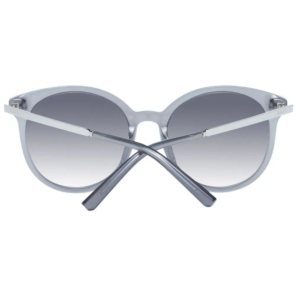 Gray oversized round plastic sunglasses with gradient lenses and metal hinge detail.