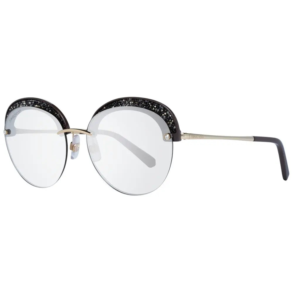 Clear round sunglasses with gold metal frame and black rhinestone-embellished upper rims.