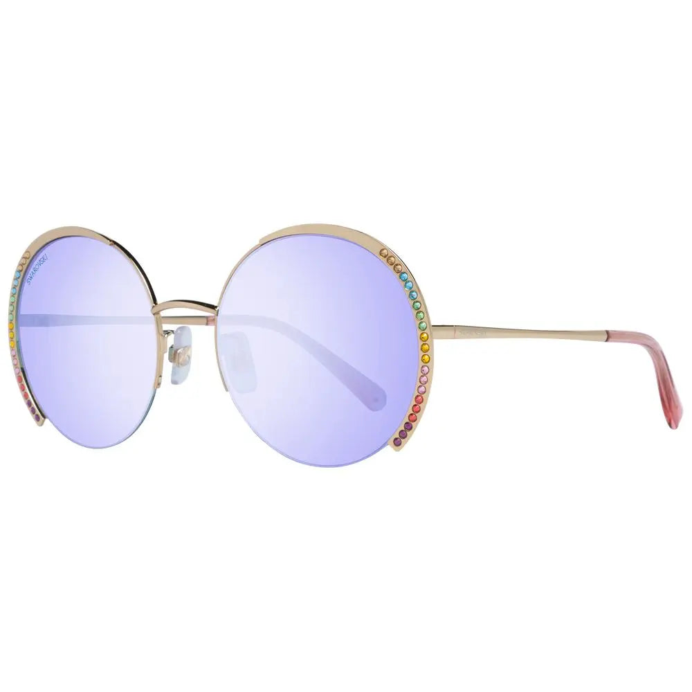 Round gold metal sunglasses with light purple gradient lenses and rhinestone detailing on edges.