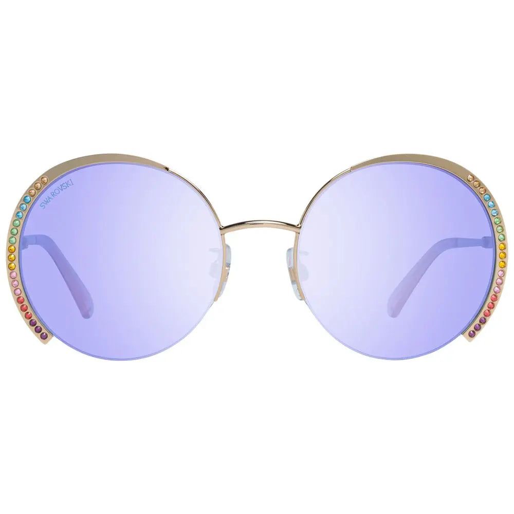 Round gold metal sunglasses with light purple gradient lenses and rhinestone detailing on edges.