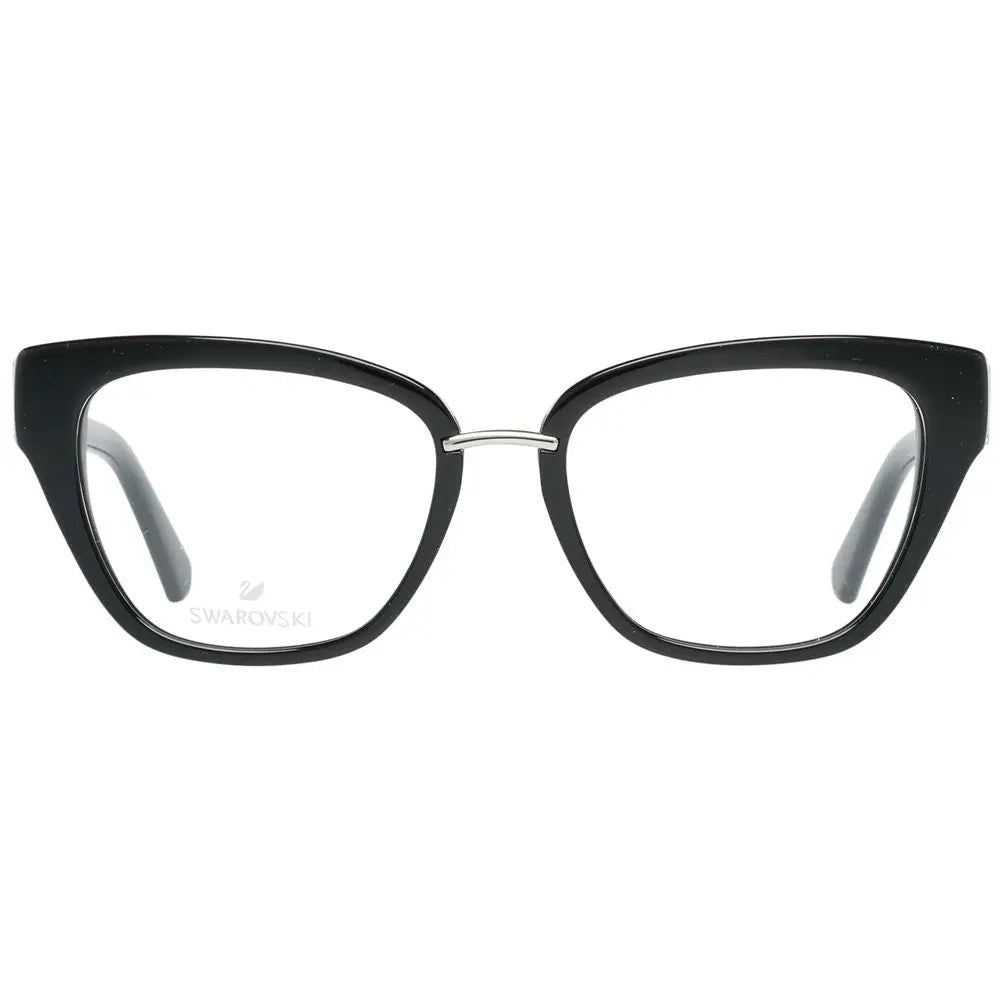 Black cat-eye glasses with glossy plastic front and metal temples featuring Swarovski crystal detail.