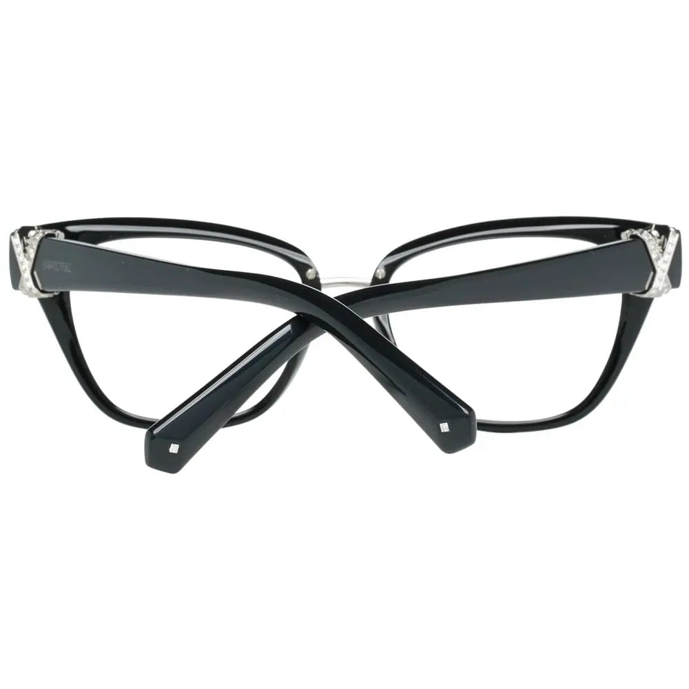 Black cat-eye glasses with glossy plastic front and metal temples featuring Swarovski crystal detail.