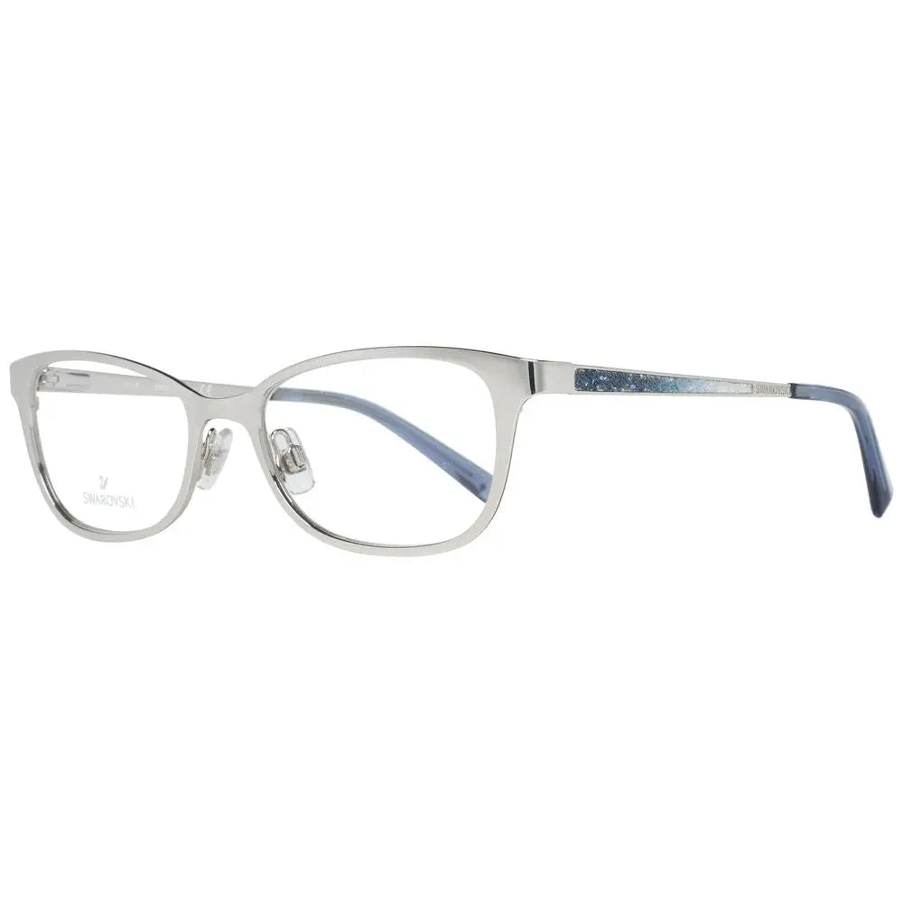 Silver metal rectangular glasses frames with clear lenses and black temple tips.