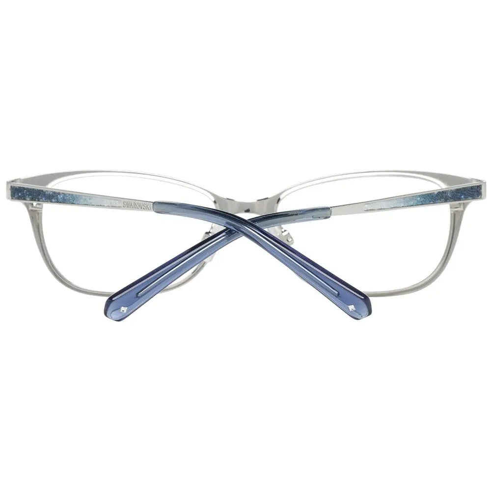 Silver metal rectangular glasses frames with clear lenses and black temple tips.