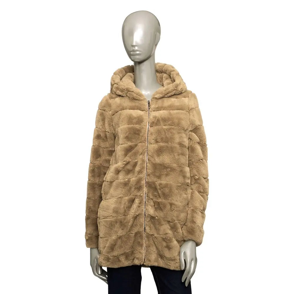 Beige Polyester Women Coat Baldinini Trend