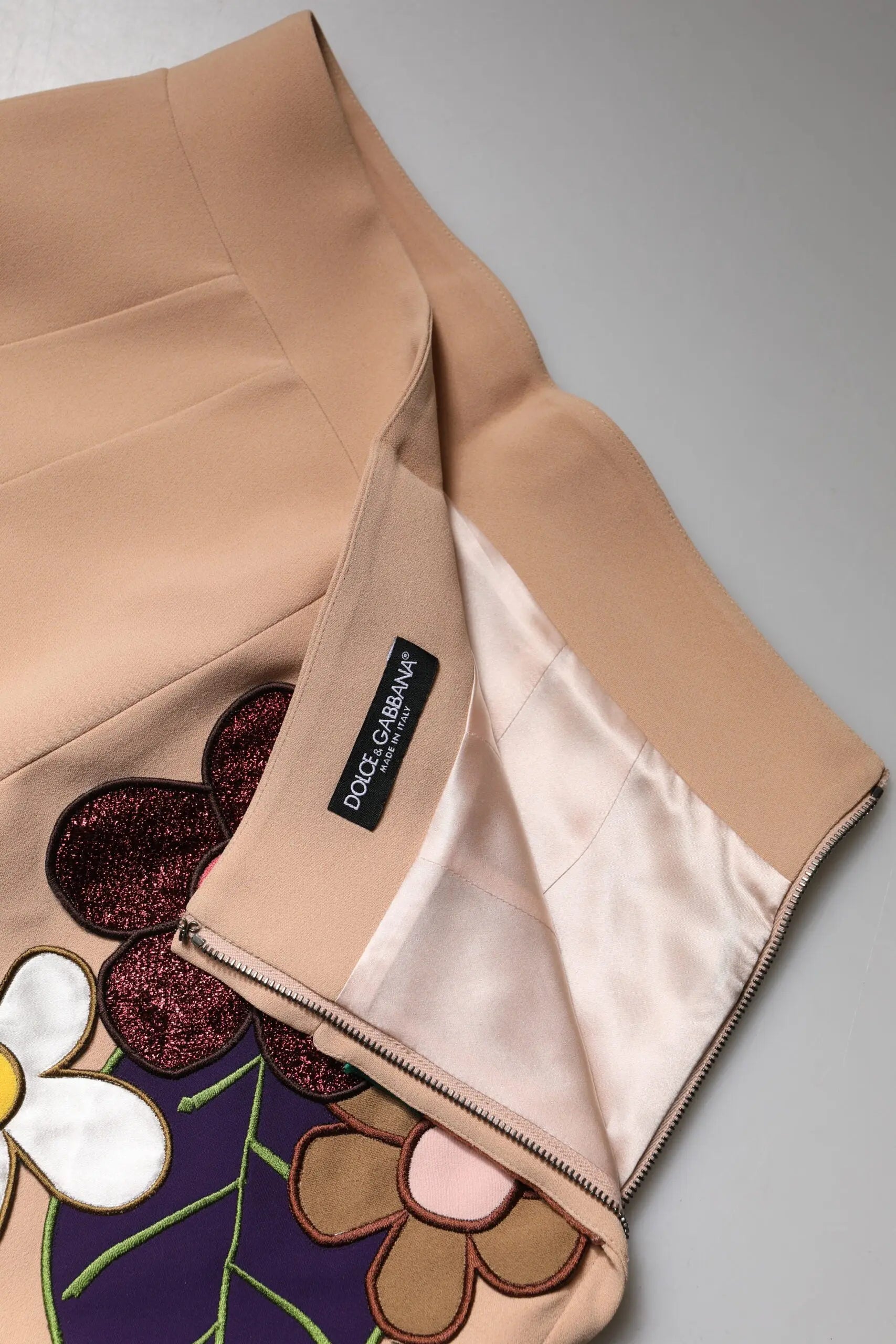 Beige Floral High Waist Pencil Cut Skirt Dolce & Gabbana