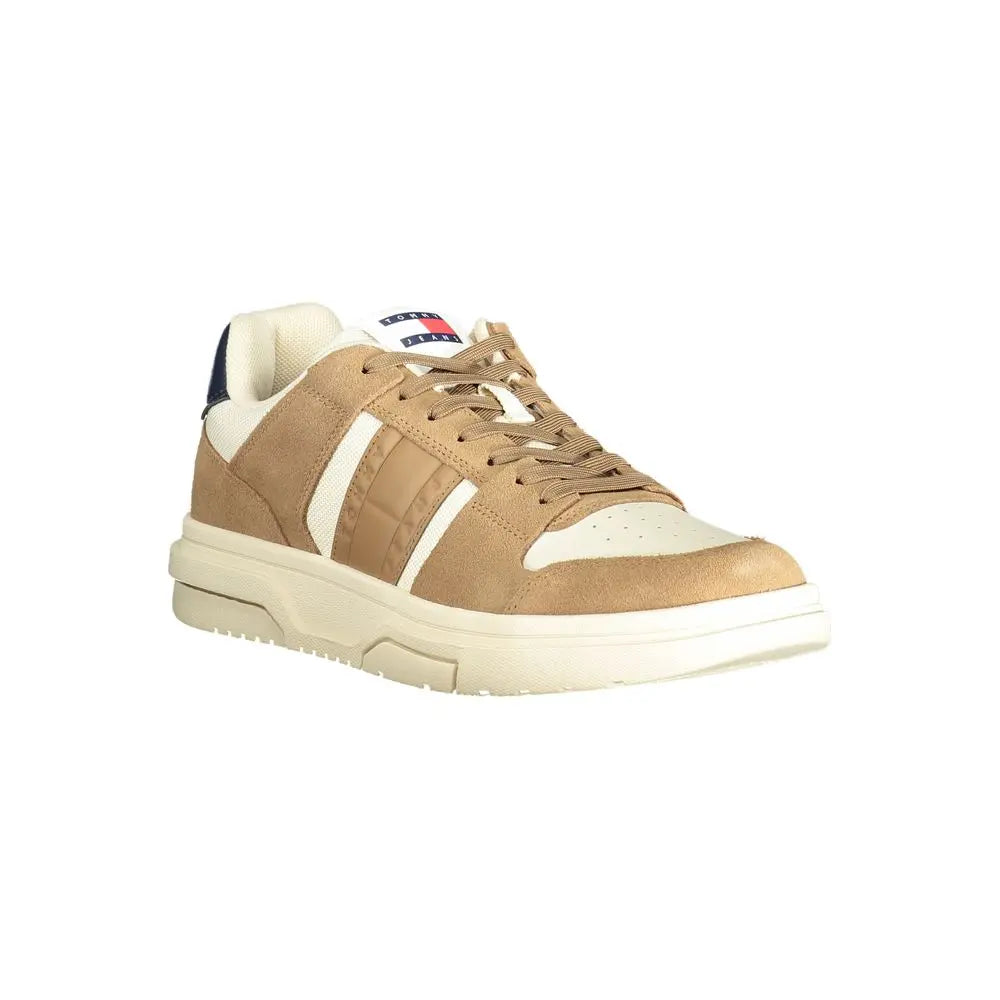 Beige Leather Men Sneaker Tommy Hilfiger