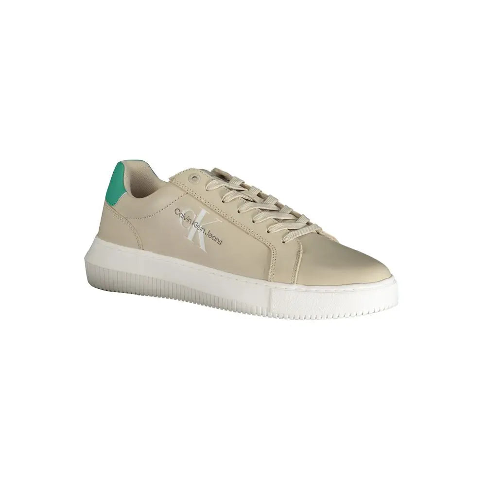 Beige Leather Men's Sneaker Calvin Klein