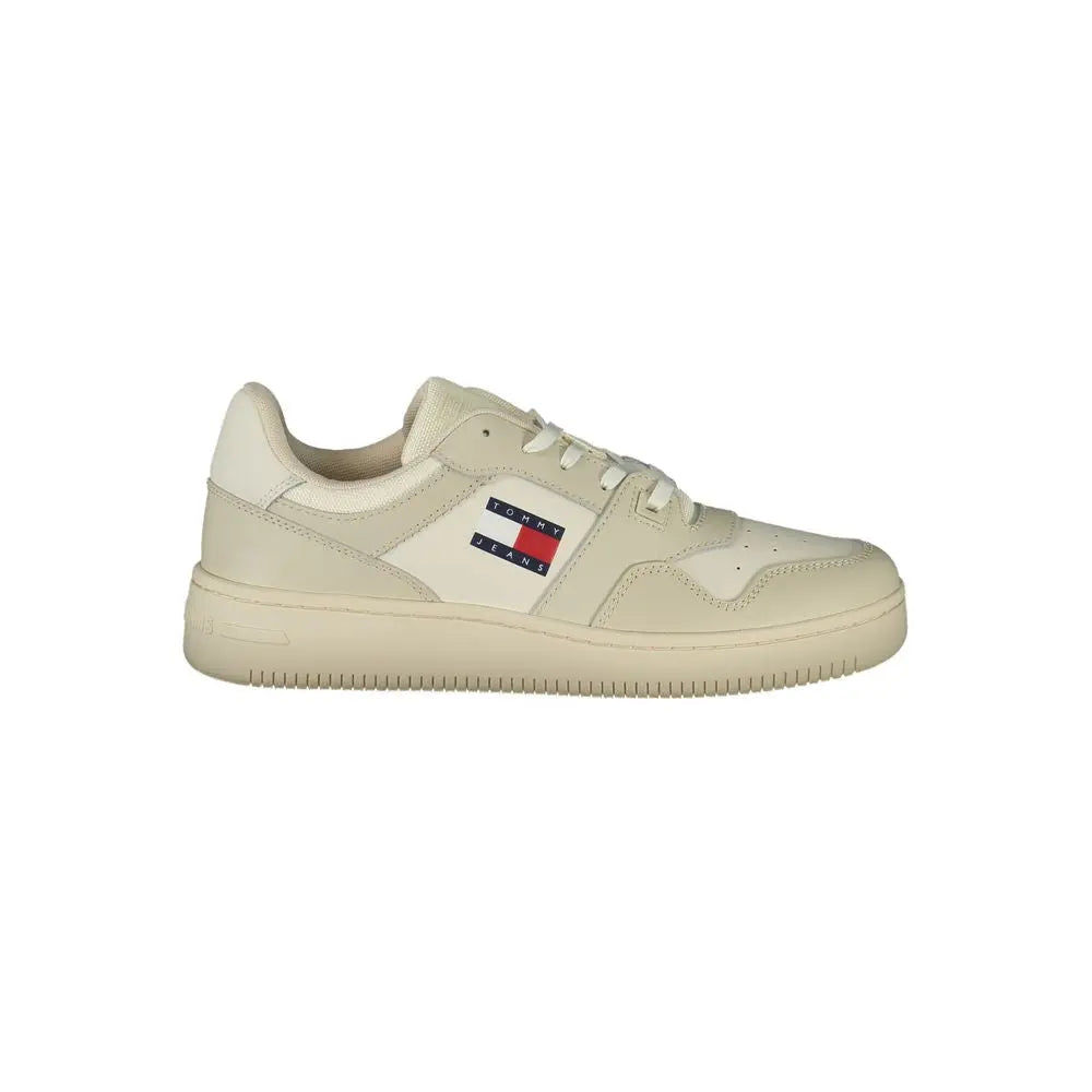Beige Leather Men Sneaker Tommy Hilfiger