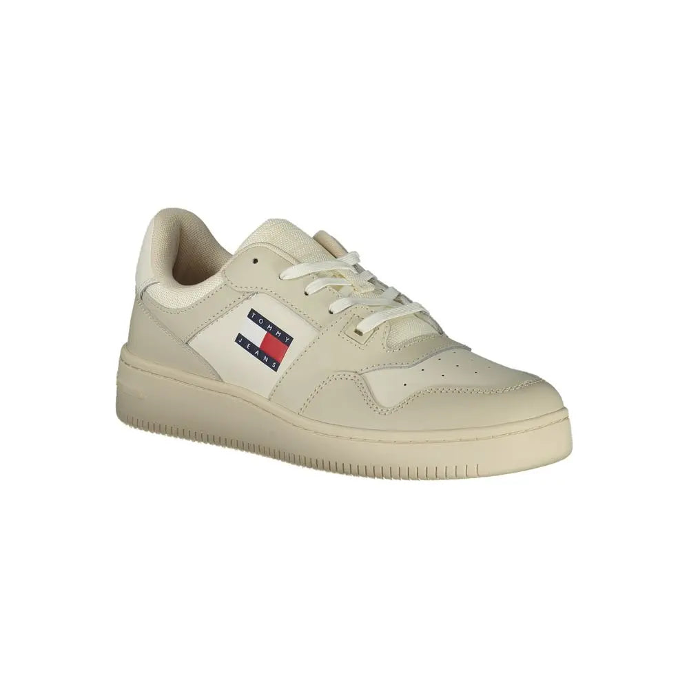 Beige Leather Men Sneaker Tommy Hilfiger