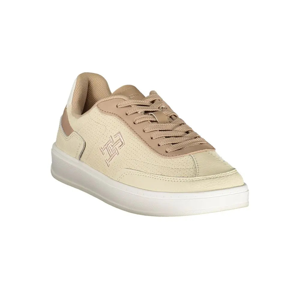 Beige Leather Women Sneaker Tommy Hilfiger