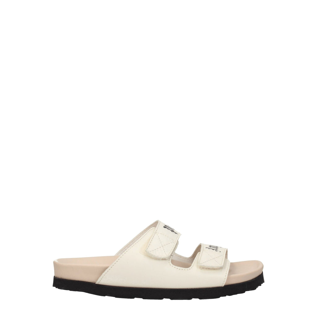 Beige Leather Flat Sandals Palm Angels
