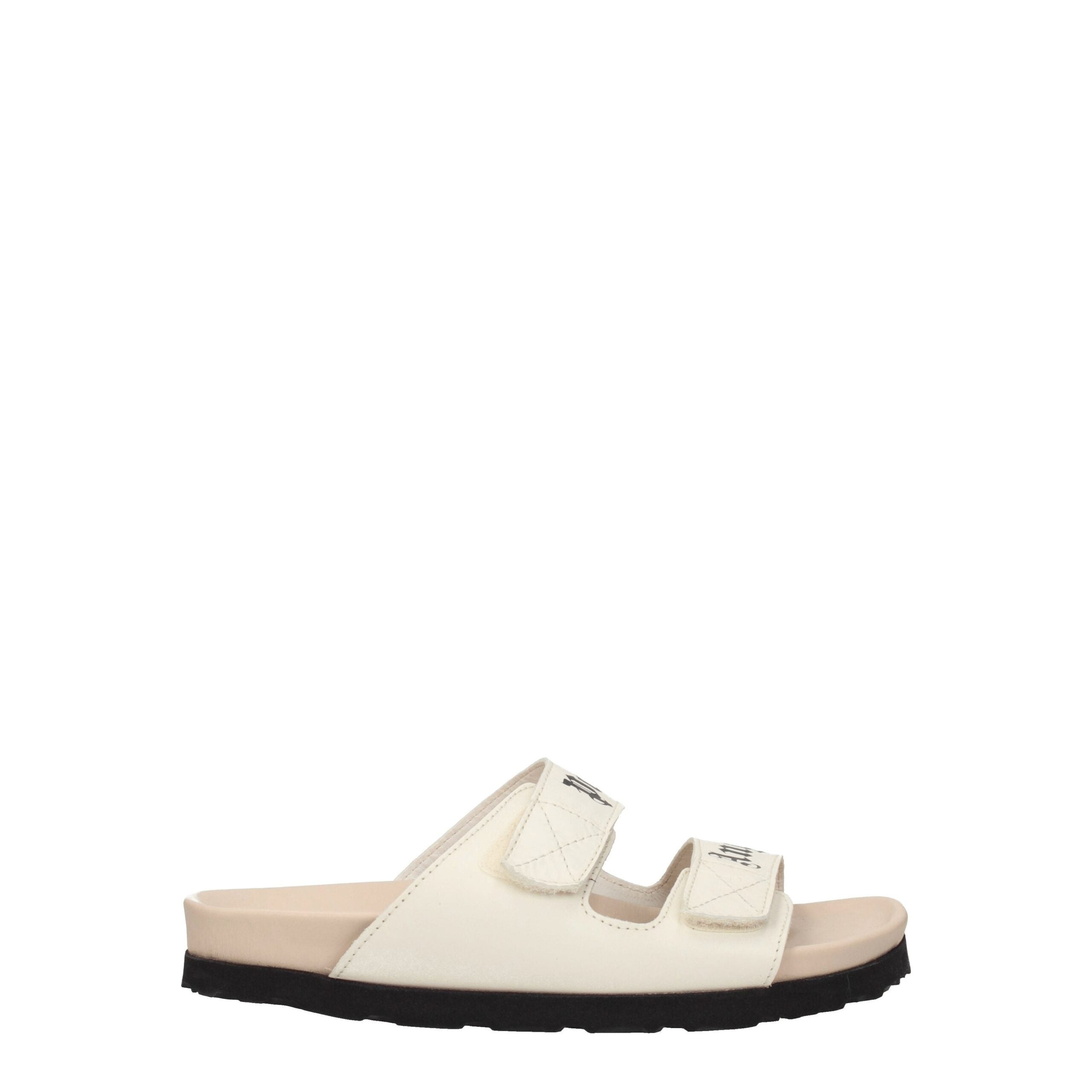 Beige Leather Flat Sandals Palm Angels