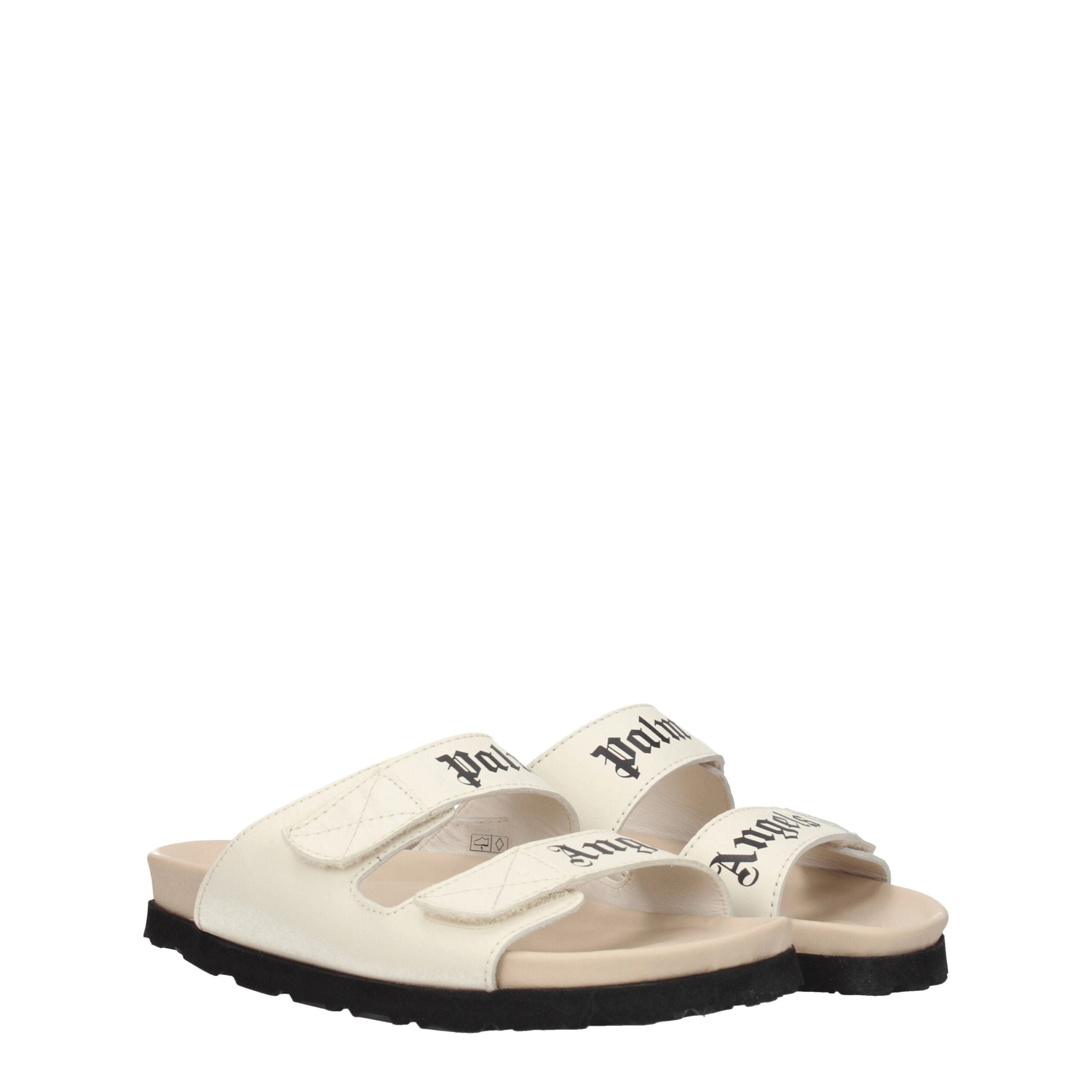 Beige Leather Flat Sandals Palm Angels