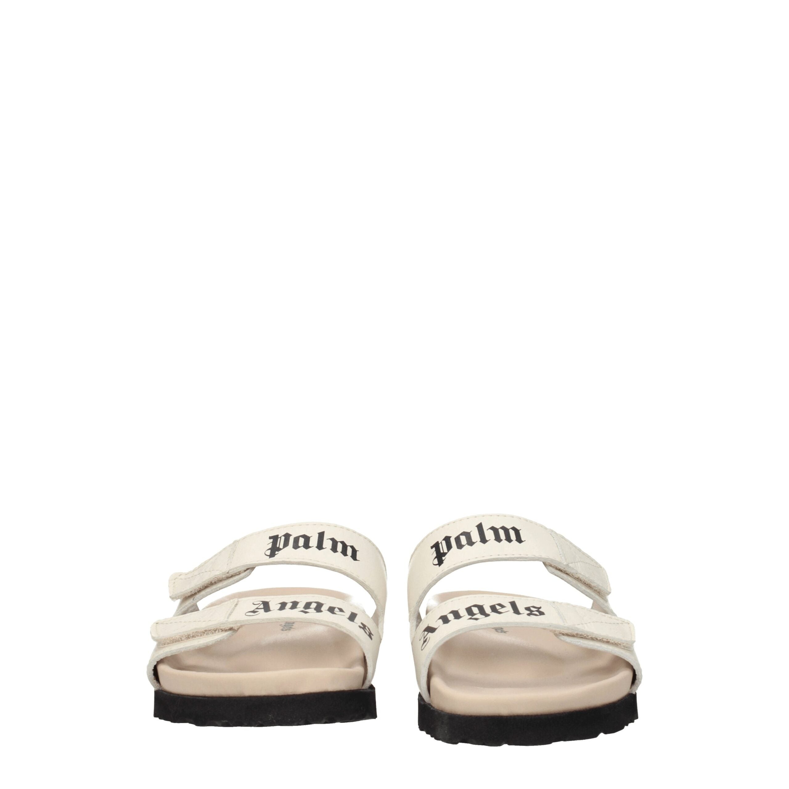 Beige Leather Flat Sandals Palm Angels