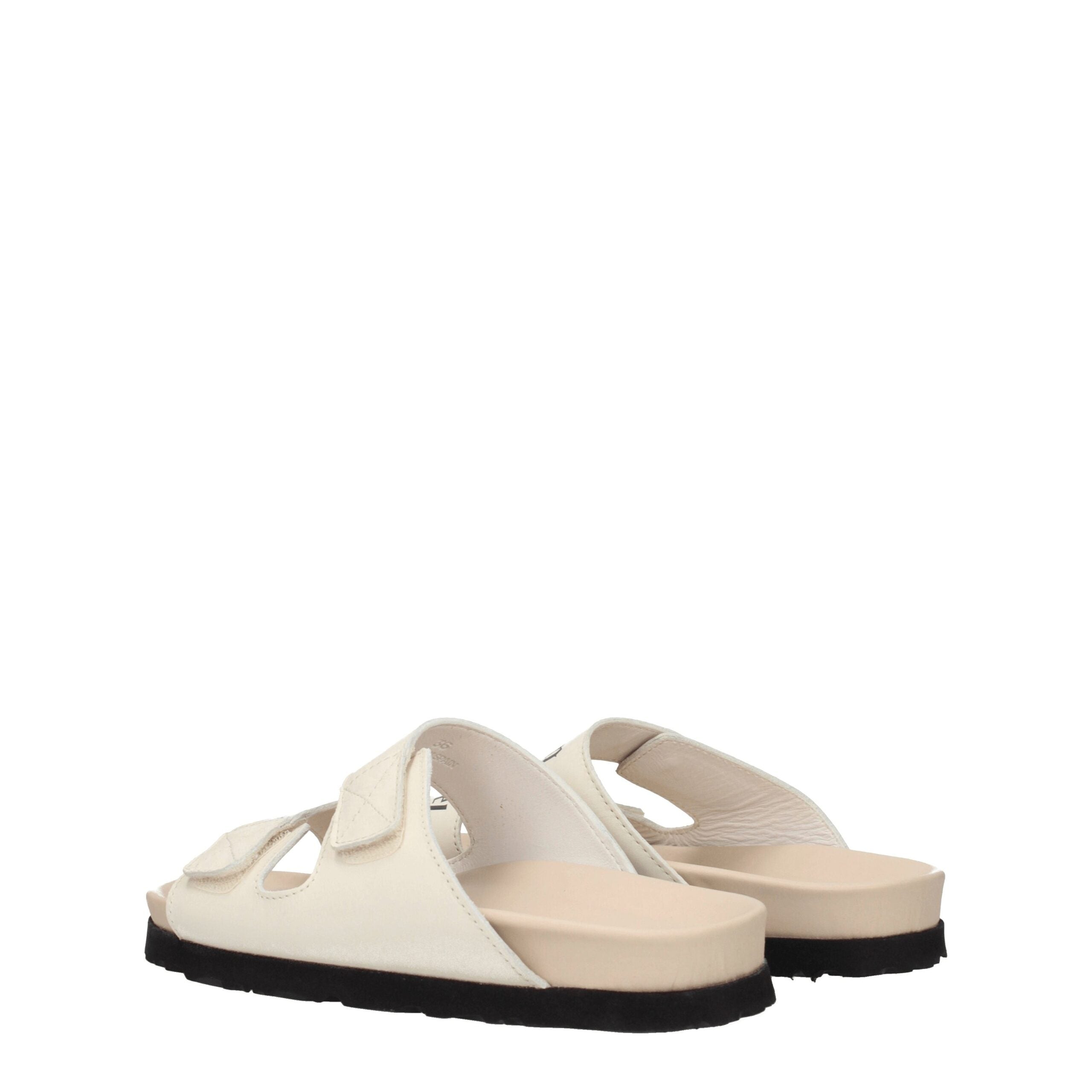 Beige Leather Flat Sandals Palm Angels