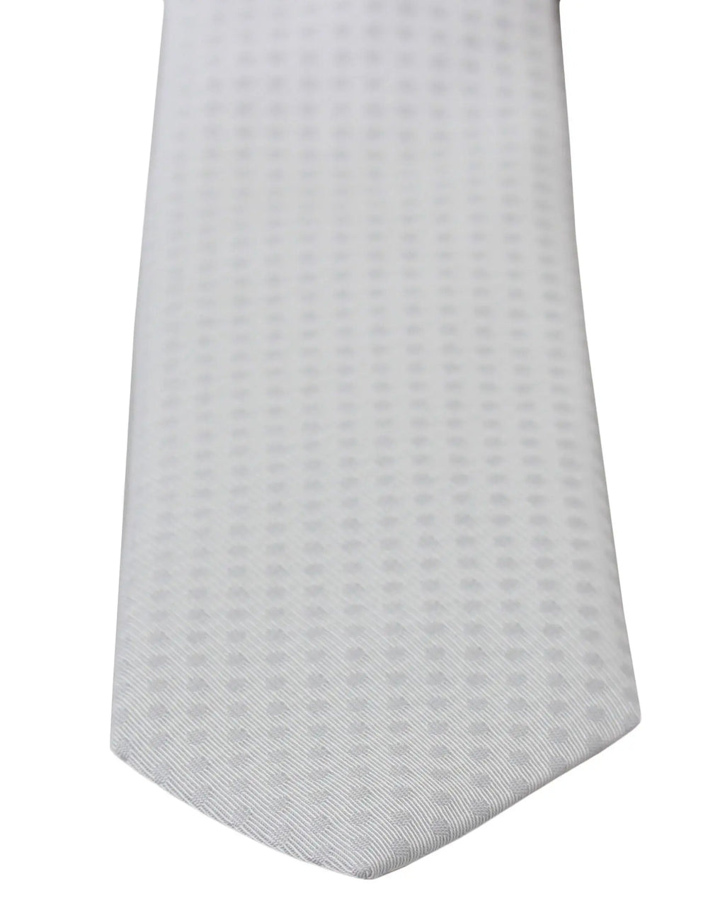 White slim necktie with subtle checkered pattern in nylon and silk blend.
