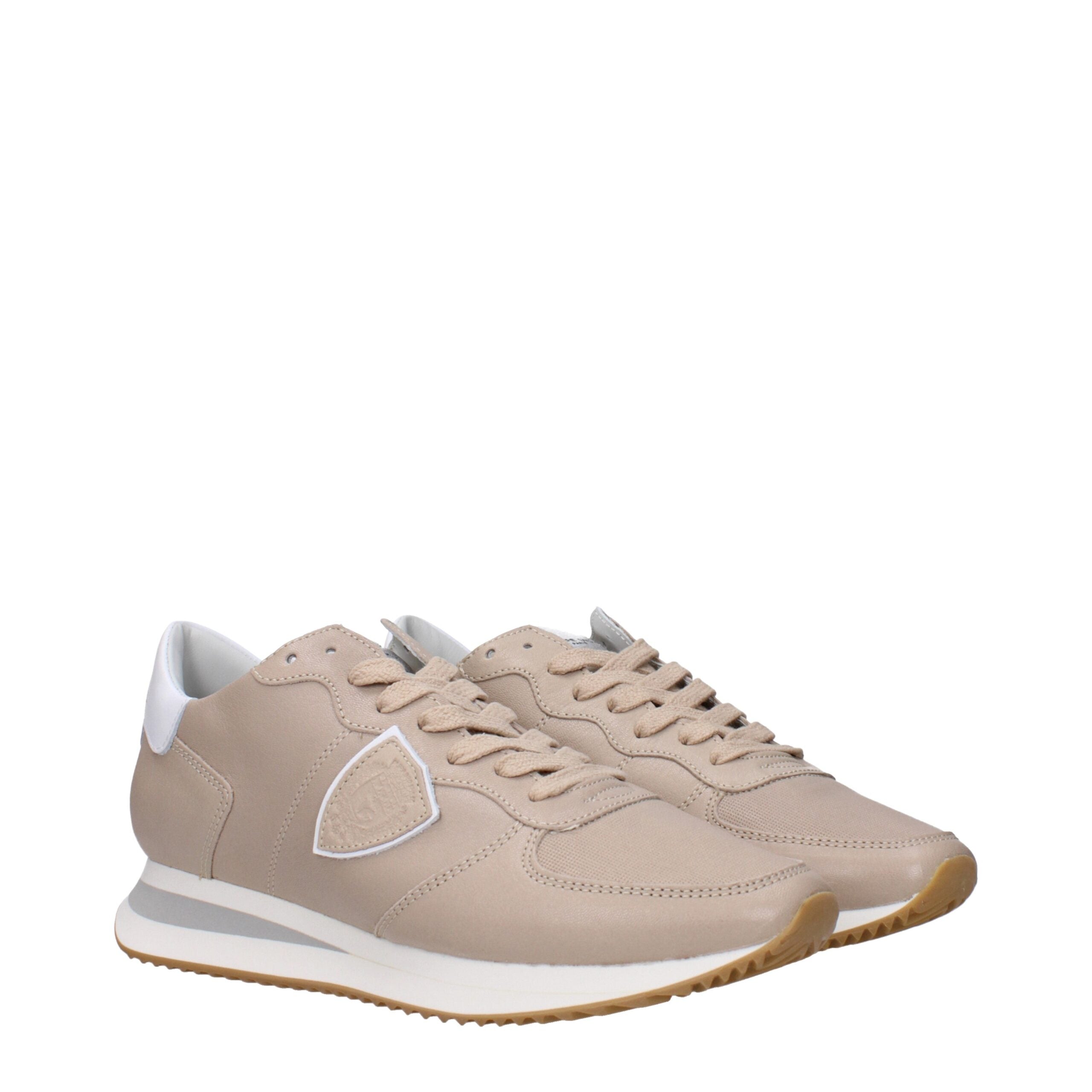 Beige Leather Low Top Sneakers Philippe Model