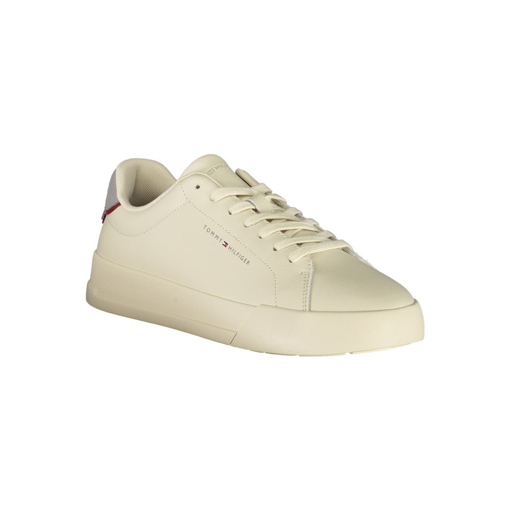 Beige Leather Men Sneaker Tommy Hilfiger