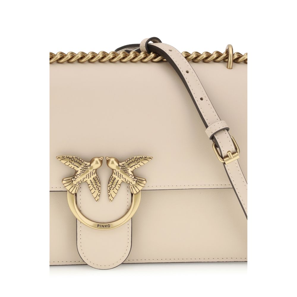 Beige Calf Leather Bos Taurus Shoulder Bag PINKO