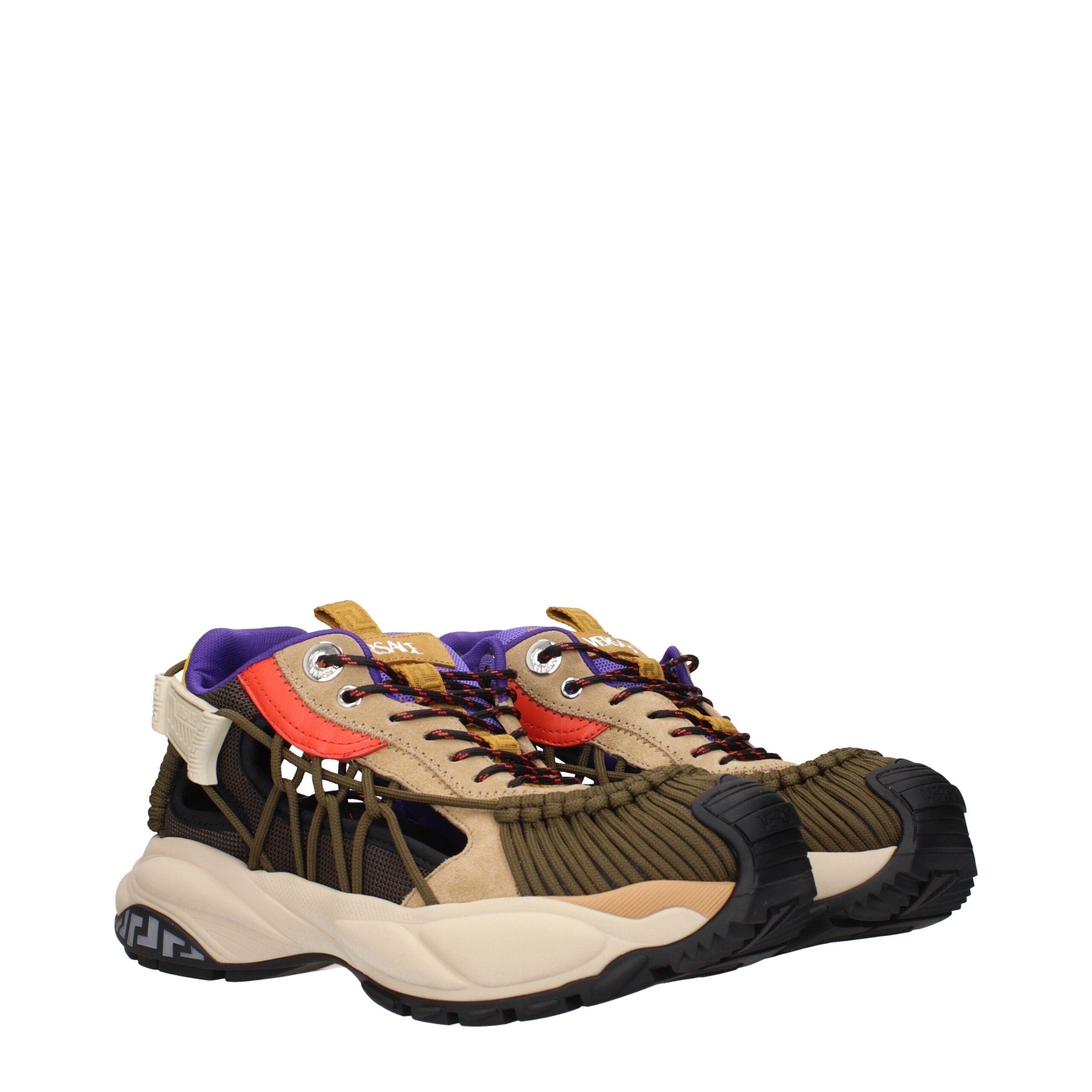 Beige Leather Athletic Sneakers Versace