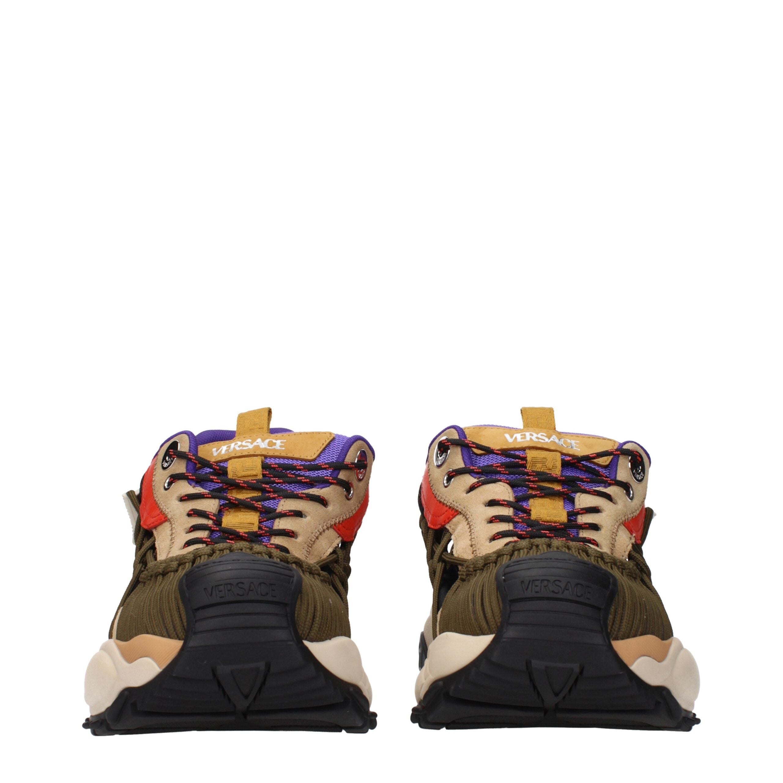 Beige Leather Athletic Sneakers Versace