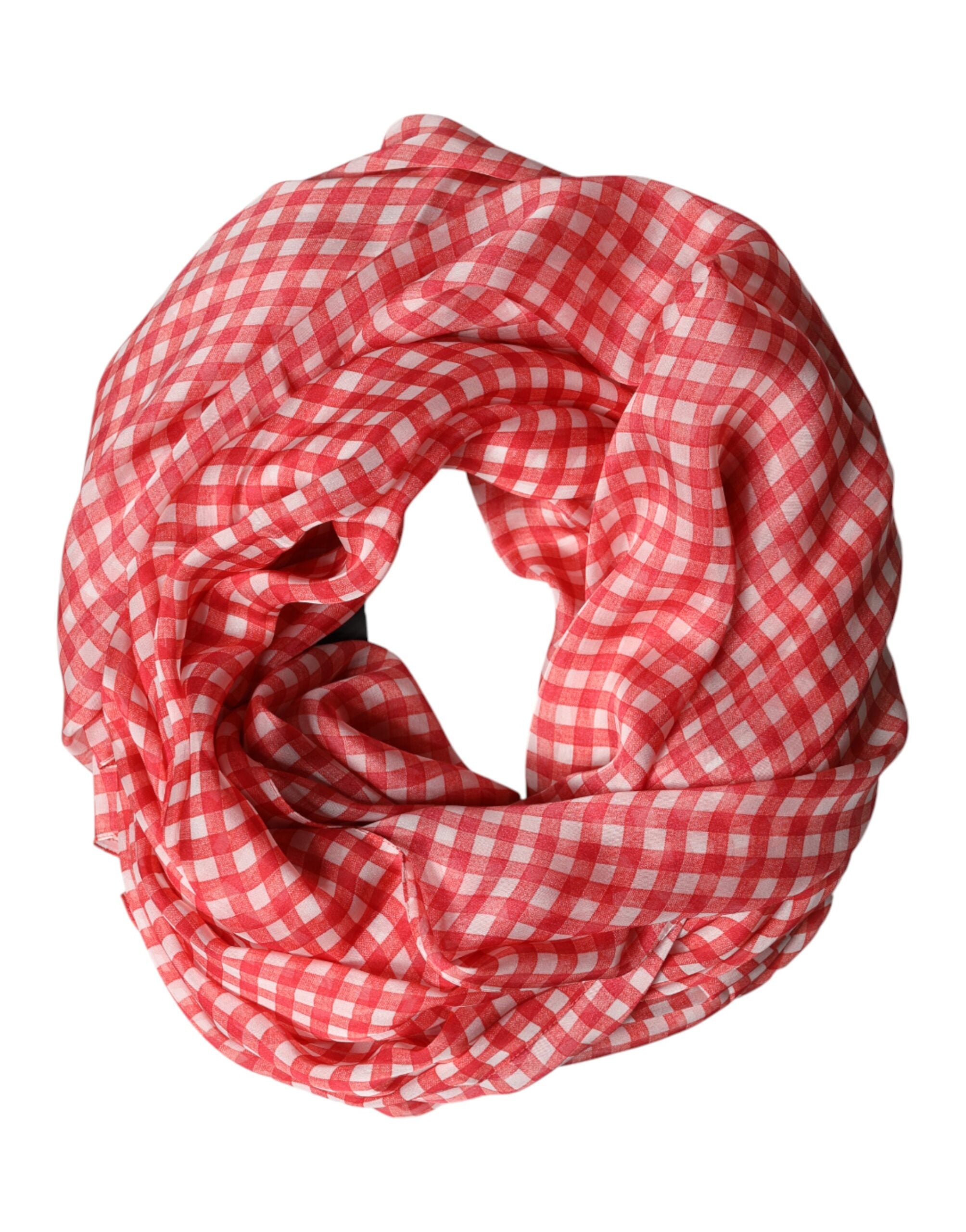 Red Checkered Silk Neck Wrap Shawl Scarf Dolce & Gabbana